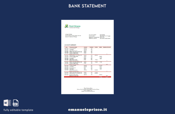 modello word di estratto conto bancario dei primi cittadini di Trinidad e Tobago